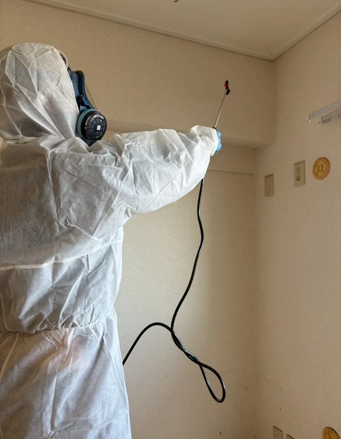 特殊清掃の作業実績：壁面の薬剤噴霧・消毒
